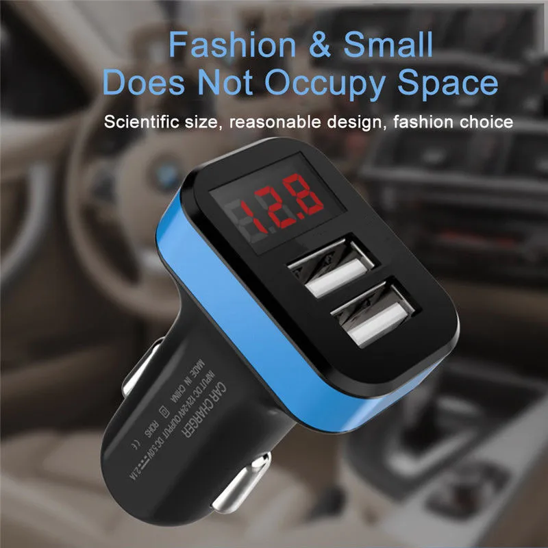 Автомобильное зарядное устройство с двумя USB портами 2017 а цифровым дисплеем|cigarette