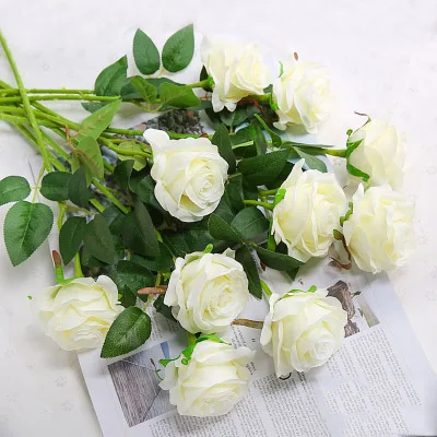 white jb CHENCHENG 11 шт. 48 см искусственная роза искусственный букет из роз для свадьбы украшение дома Пластик Сушеные цветок цветочный орнамент - Цвет: white jb