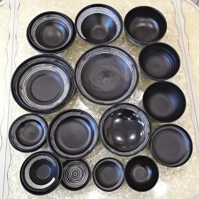 

Black Big Bowl Canteen Restaurant A5 Melamine Dinnerware Hotel Wineshop Soup Bowl Victualing House Tableware Rice Bowl