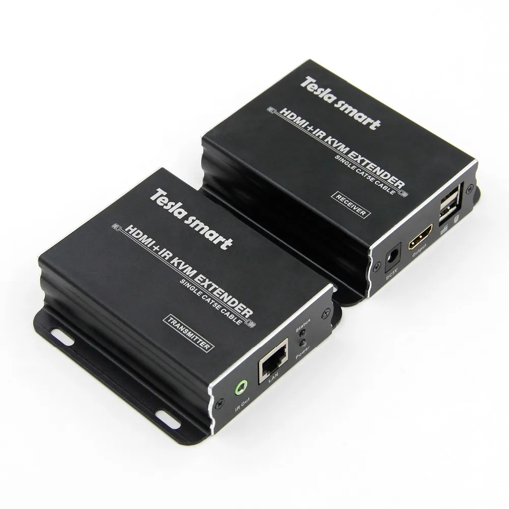 Tesla smart KVM HDMI удлинитель 60 м USB HDMI IR KVM удлинитель от CAT5e/6(1 удлинитель TX+ 1 удлинитель RX) поддержка клавиатуры и мыши