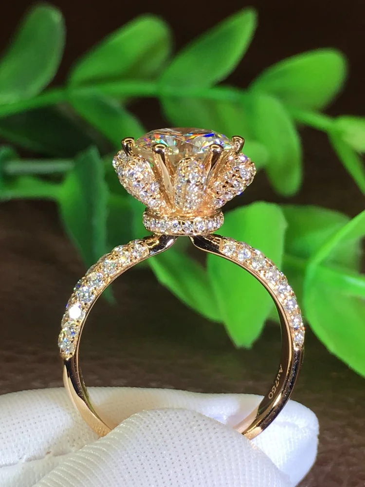 2 карат 18K розовое золото Moissanite бриллиантовое кольцо роза цветок Роскошная корона