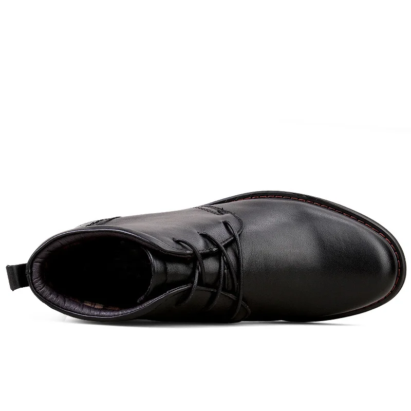 Black no fur ROXDIA/мужские ботинки из натуральной кожи; большие размеры 39-45; зимние рабочие модельные туфли; мужские ботильоны на меху черного цвета; RXM049 - Цвет: Black no fur