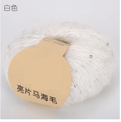 white 1 шт. = 50 г, мохеровая пряжа с блестками для вязания крючком, пряжа с блестками для вязания вручную, мохеровые нити, шарф, палантин, мохеровая пряжа для вязания крючком - Цвет: white