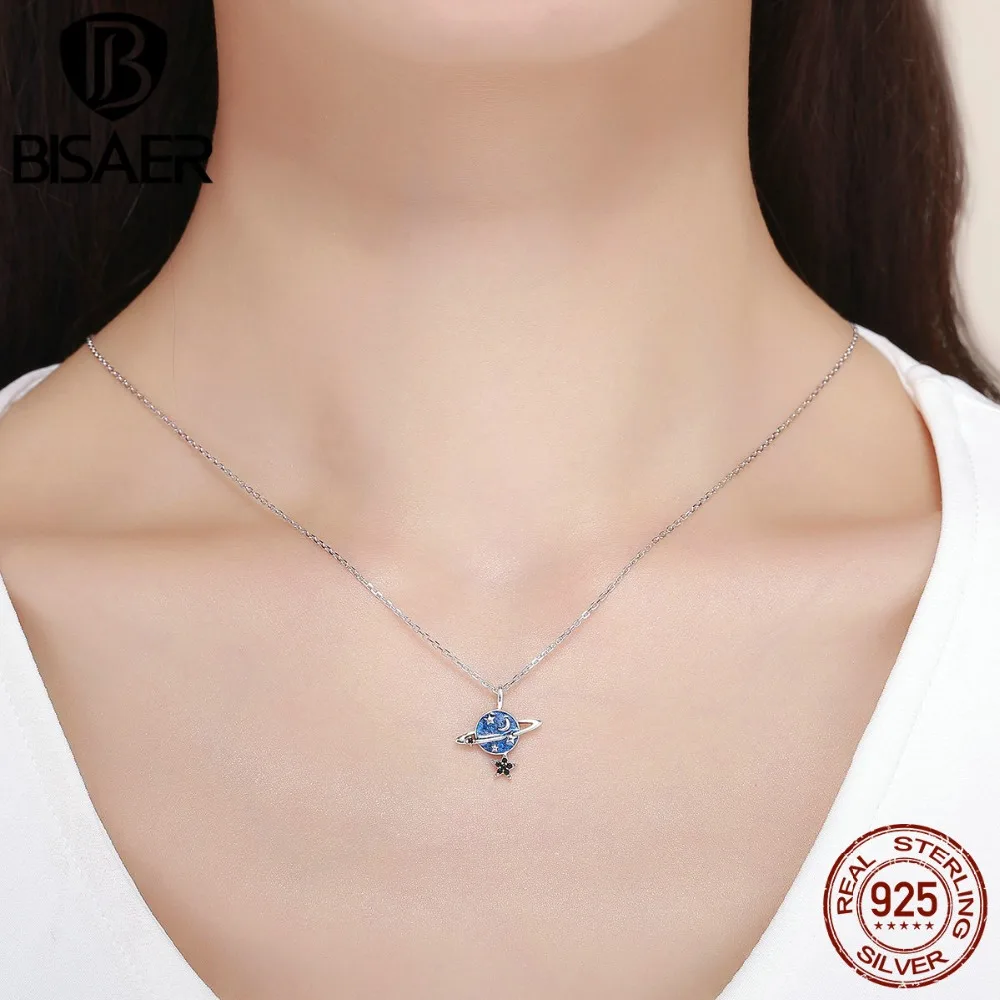 BISAER, Подлинная 925 пробы, серебряная, секретная планета, звезда, подвеска, цепочка, ожерелье для женщин, дизайнерский бренд, модное ювелирное изделие, GXN230