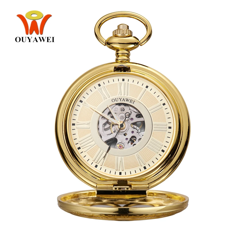 Механические карманные часы OYW мужские в стиле стимпанк корпус из нержавеющей