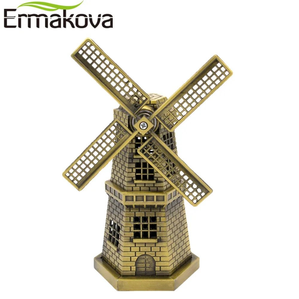 Эрмакова 18 см (7 дюймов) Античная бронзовая голландская ветряная мельница модель