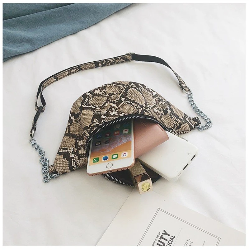Модная дамская змеиная кожаная нагрудная сумка для груди через плечо кошелек