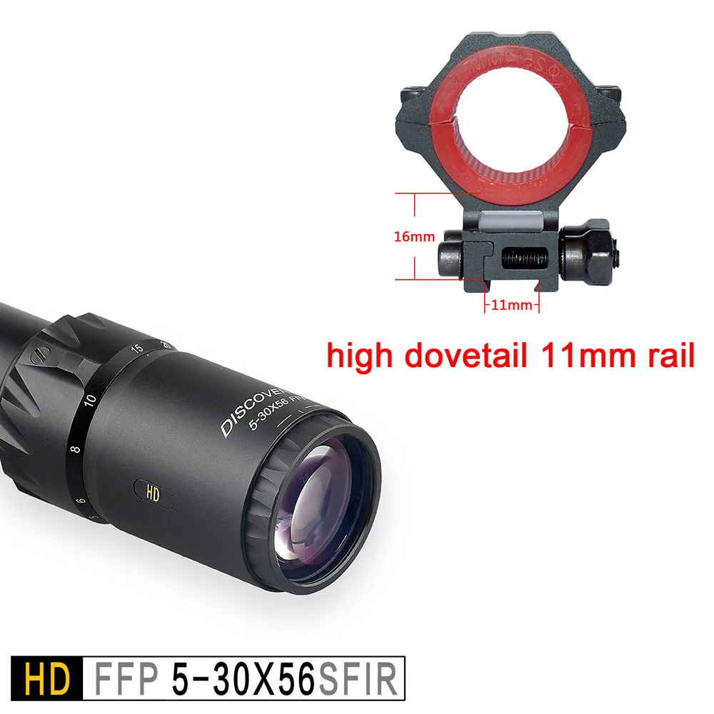 high dovetail 11mm Дискавери HD 5-30X56 SFIR длинный диапазон FFP первый фокальный самолет стрельба охотничий прицел 34 мм Труба оптический прицел Коллиматорный прицел - Цвет: high dovetail 11mm