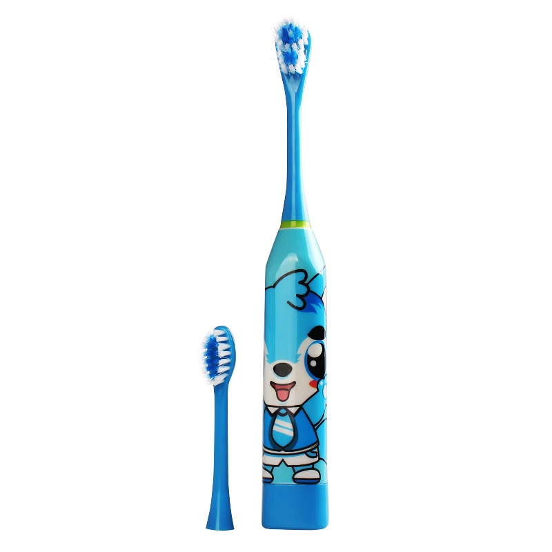 Light blue Детская электрическая зубная щетка с мультипликационным рисунком, Детская домашняя Милая электрическая зубная щетка с мягкими волосами, 2 шт, двухсторонняя Чистящая Сменная головка - Цвет: Light blue