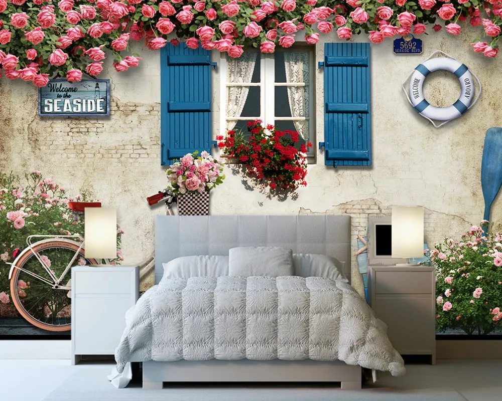 3D обои на заказ романтические красивые с изображением средиземноморского окна