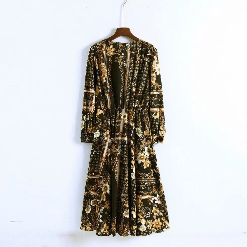 2018 za зимнее женское платье с принтом FORAL es vestidos Струящееся контрастным