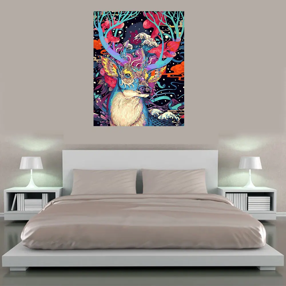 Ручная Краска ed масляная краска ing Wall Art Рисование на холсте Рождественский олень