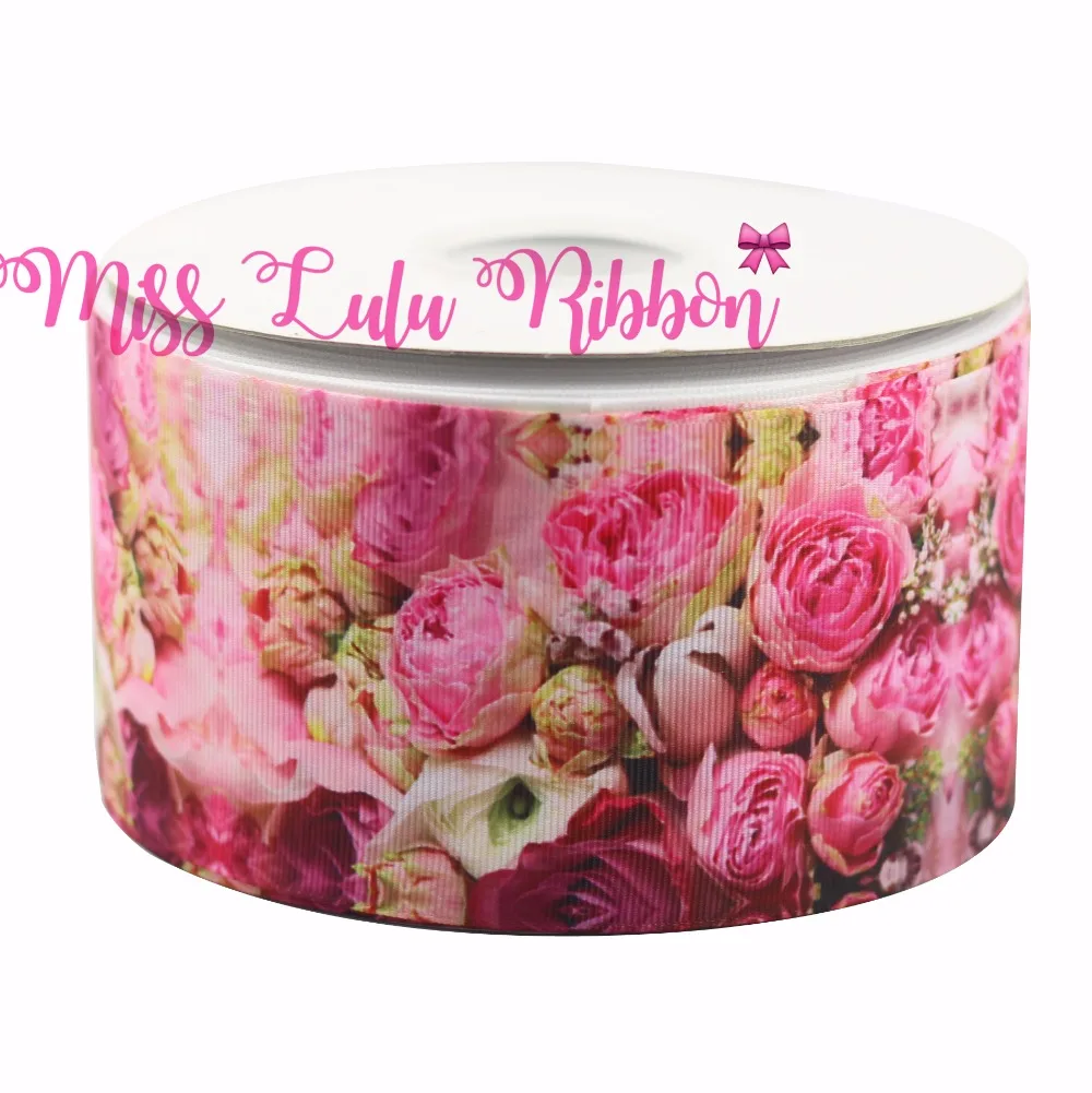

50 Yards 3"75mm Pink Flower Ribbon Floral Rose Printed Grosgrain Ribbon DIY Handmade Party Decoration Wedding Gift Wrap