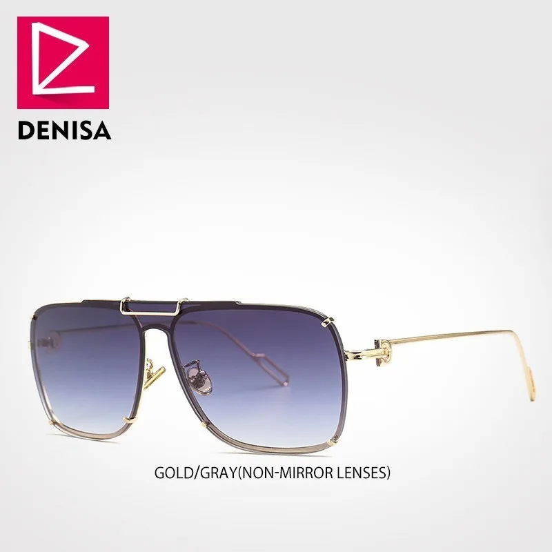 Gray NON-Mirror Lens DENISA Top Ice Blue, зеркальные солнцезащитные очки, оттенки, фирменный дизайн, квадратные солнцезащитные очки для мужчин, тренд для женщин Heren Zomer Brillen G23064 - Цвет линз: Gray NON-Mirror Lens