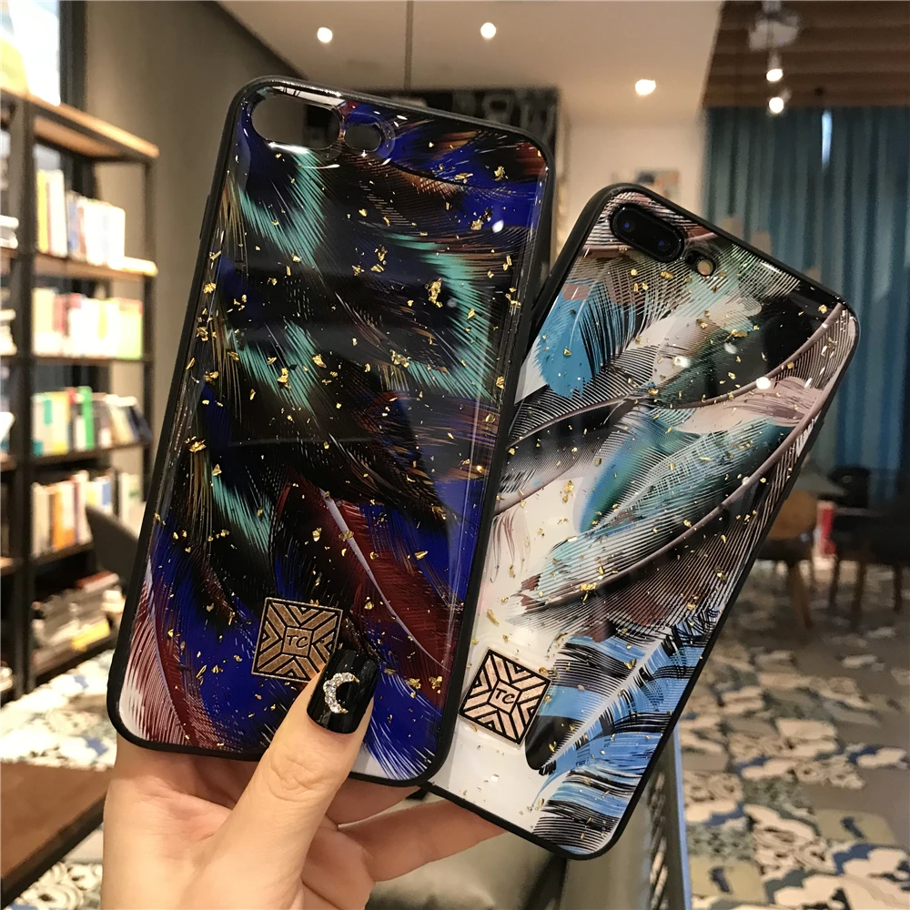 Роскошные блестящие чехлы из золотой фольги с перьями для телефона iPhone 12 Mini 11 Pro Max