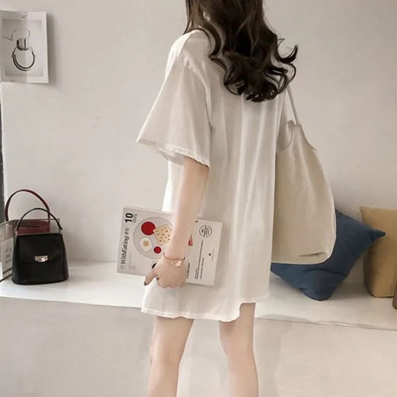 Women O Neck Side Split Irregular Casual Tops Solid Color Short Sleeve Brief Tshirts Harajuku Streetwear Elegant Long T-shirts | Женская