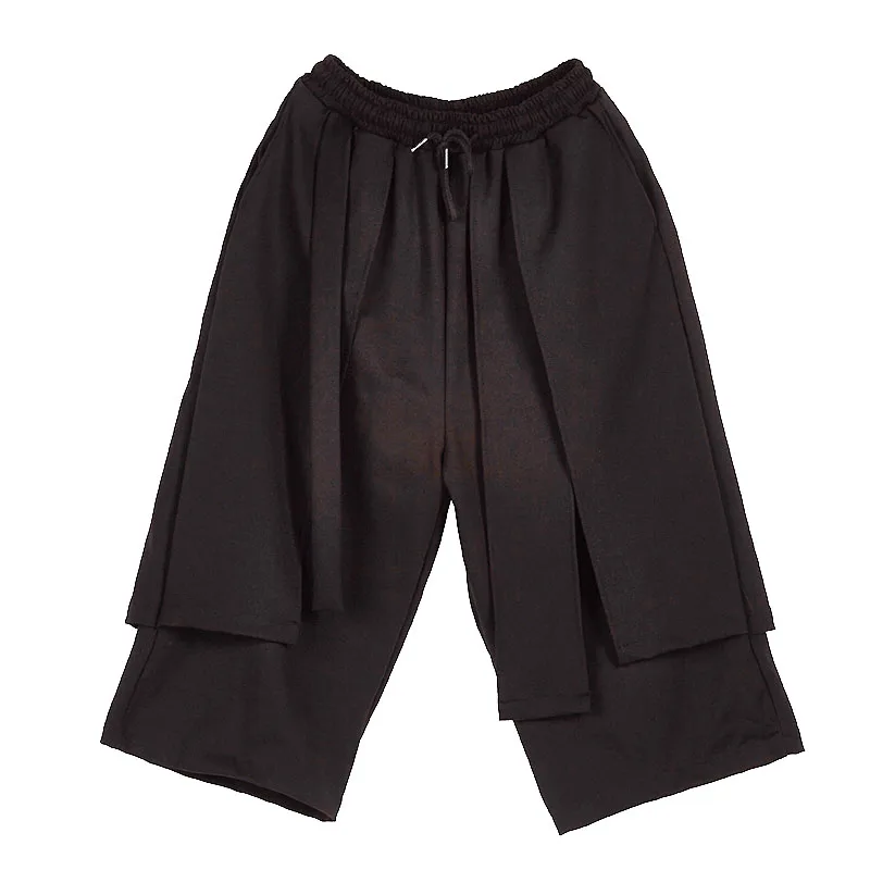 

Men Skirt Trousers Fake 2PCS Splice Loose Casual Wide Leg Pants Male Japan Streetwear Hip Hop Punk Gothic Straight Harem Pant