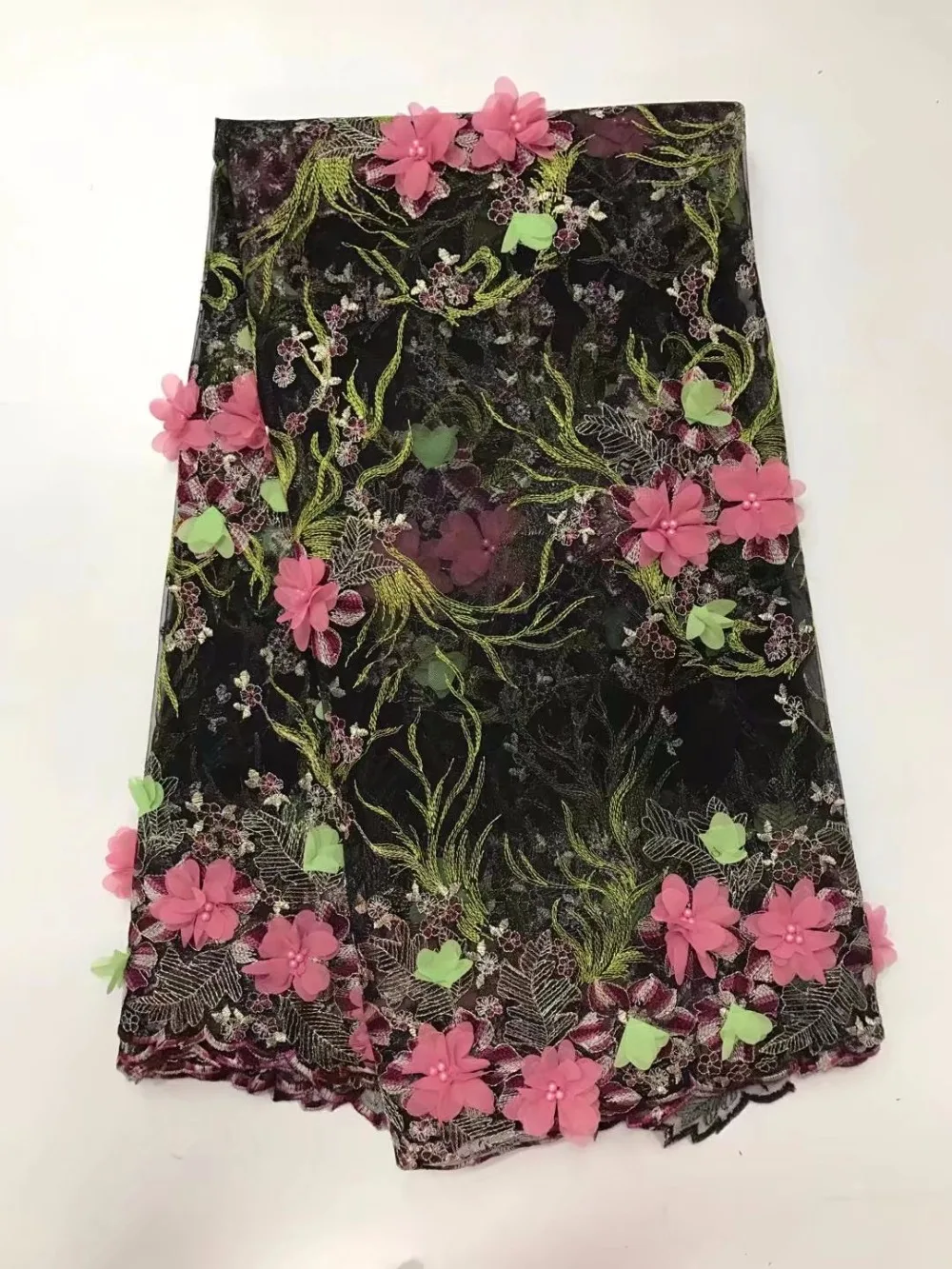 Бесплатная доставка африканская 3d кружевная ткань с бисером цветок для