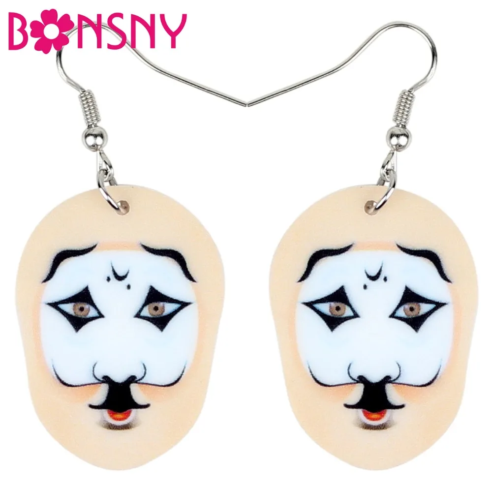 Bonsny акрил Древний китайский Пекин опера маска серьги-подвески в форме капли
