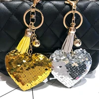 2pcslot colorful heart sequins keychains for women summer car bag pendant keys phone accessories romantic key chains keyring