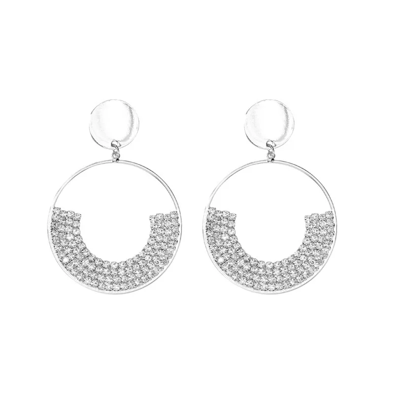 Большой круглый полый горный хрусталь Длинные свисающие серьги для женщин