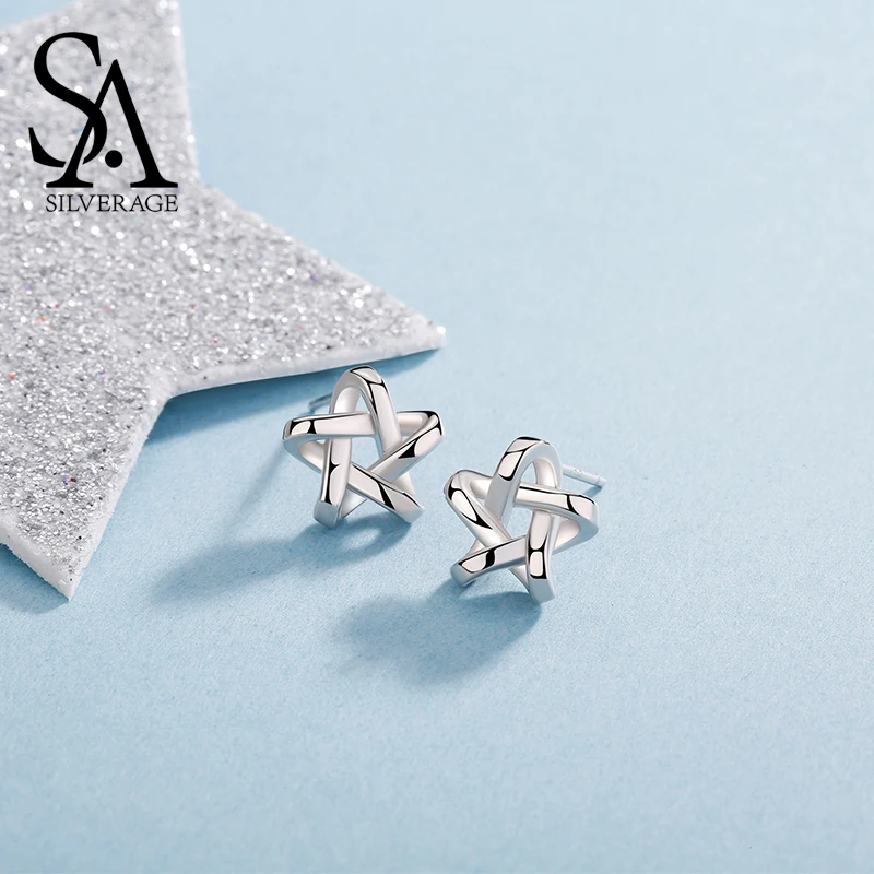 Sa silverage Настоящее стерлингового серебра 925 звезда серьги для женщин Fine Jewelry