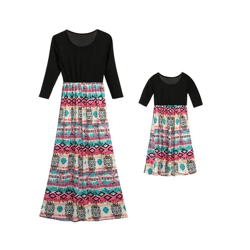 

Mother Daughter Geometric Dresses 2018 Family Matching Clothes Mommy And Me Clothes Mom And Daughter Long Sleeve Dress