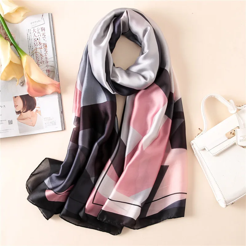 

2018 New Fashion Design Pure Silk Scarf Women Luxury Brand Ombre Plaid Shawl Scarves Foulard 100% Natural Bandana Hijab Snood