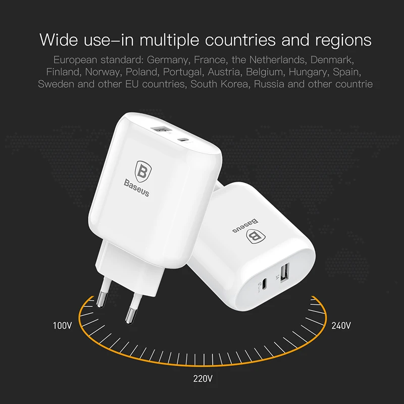 BASEUS Bojure type-C PD порт 32 Вт + USB быстрая зарядка настенное зарядное устройство EU для