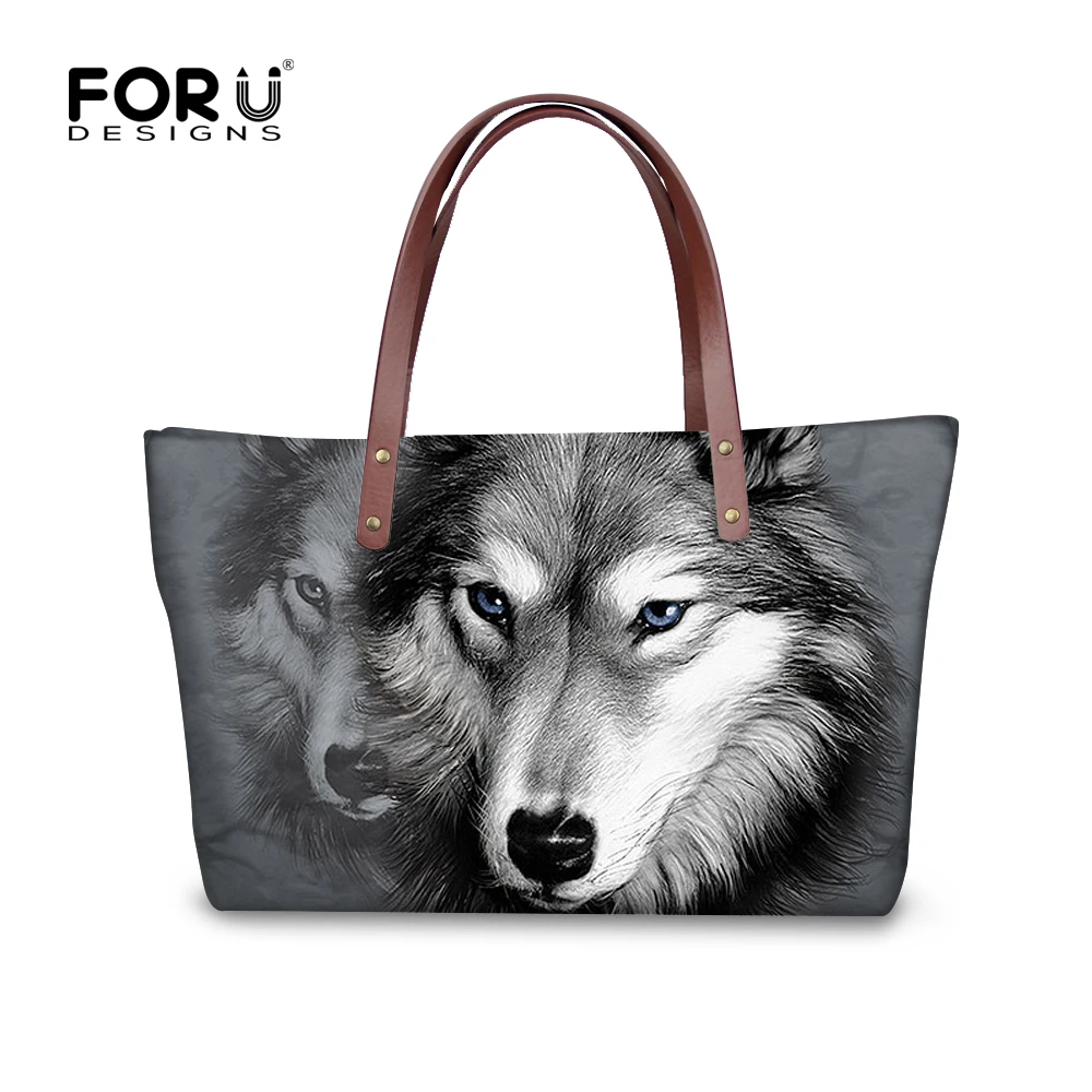 FORUDESIGNS серая 3D сумка с изображением волка для женщин повседневные сумки через