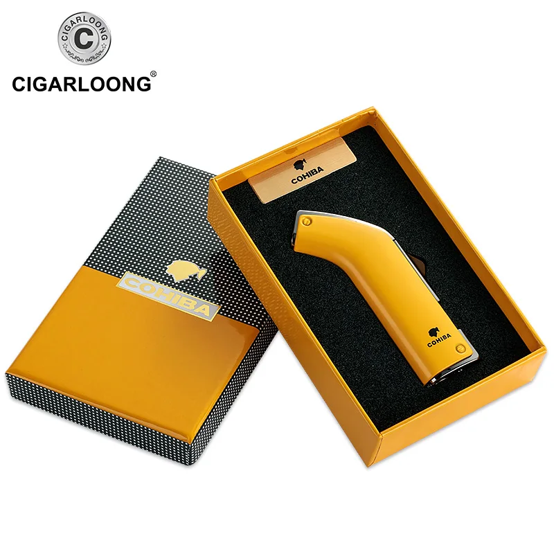 Зажигалка для сигар COHIBA двухструйная ветрозащитная Бутановая надувная