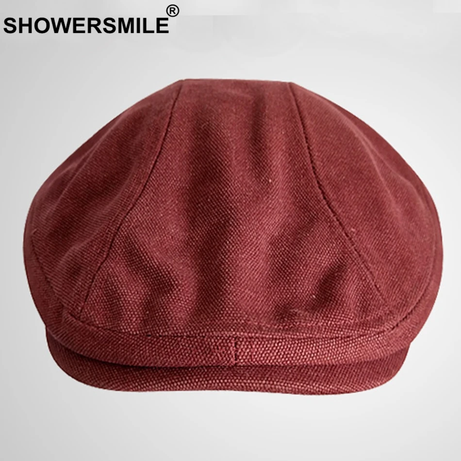 SHOWERSMILE мужские береты, хлопок, серые плоские кепки, мужские летние однотонные винтажные шапки для вождения, британский стиль Гэтсби