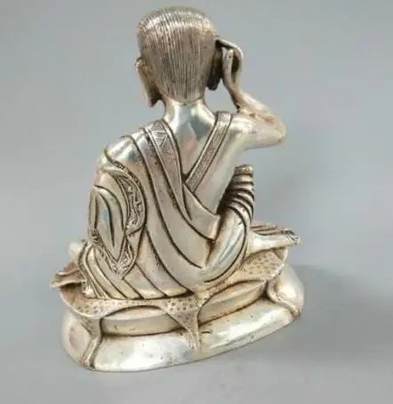 

Collectible Chinese Silver White Copper Luohan Lohan Arhat Buddha Seat Deer Head Buddha Statue Copper Statue