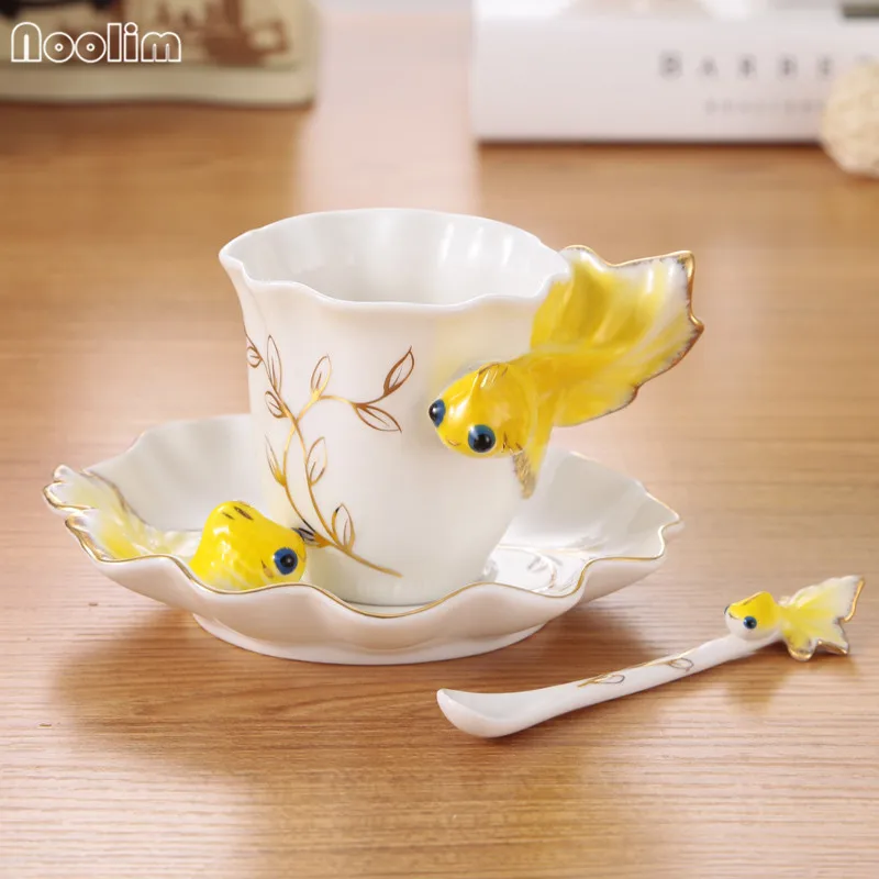Набор кофейных чашек NOOLIM 3D Goldfish эмалированный фарфоровый чаша для чая молока