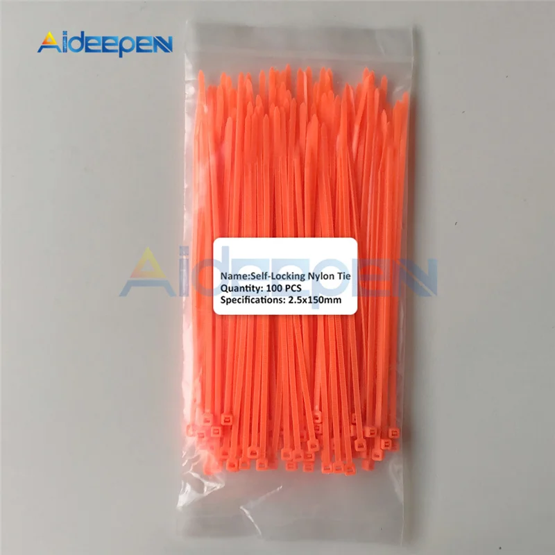 Orange 100 шт/партия 2,5*150 мм пластиковый нескользящий проволочный комплект галстуков на молнии 150 мм самоблокирующийся нейлоновый прочный кабельные стяжки UL сертифицированный 12 цветов - Цвет: Orange