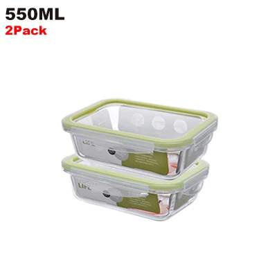 550ML 2 Pack Прямоугольный Стеклянный пищевой контейнер для микроволновой печи с подогревом bento meal prep контейнеры коробка для хранения еды школьный Ланч-бокс для детей - Color: 550ML 2 Pack