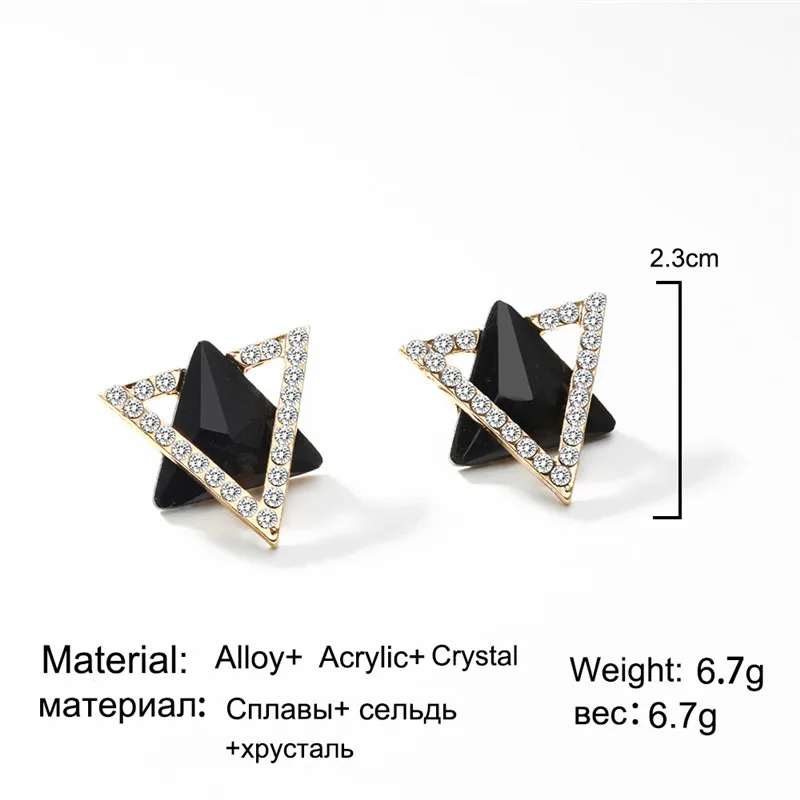 Лидер продаж треугольные серьги со стразами черного цвета гвоздики из смолы с