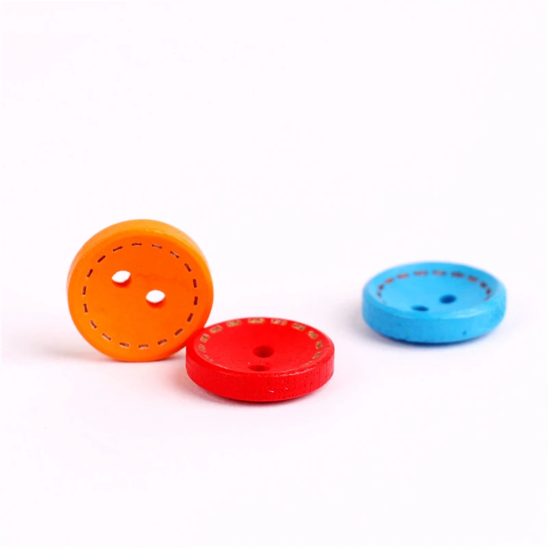 100 шт. разноцветные деревянные тканевые пуговицы 15 мм круглые 2 отверстия для