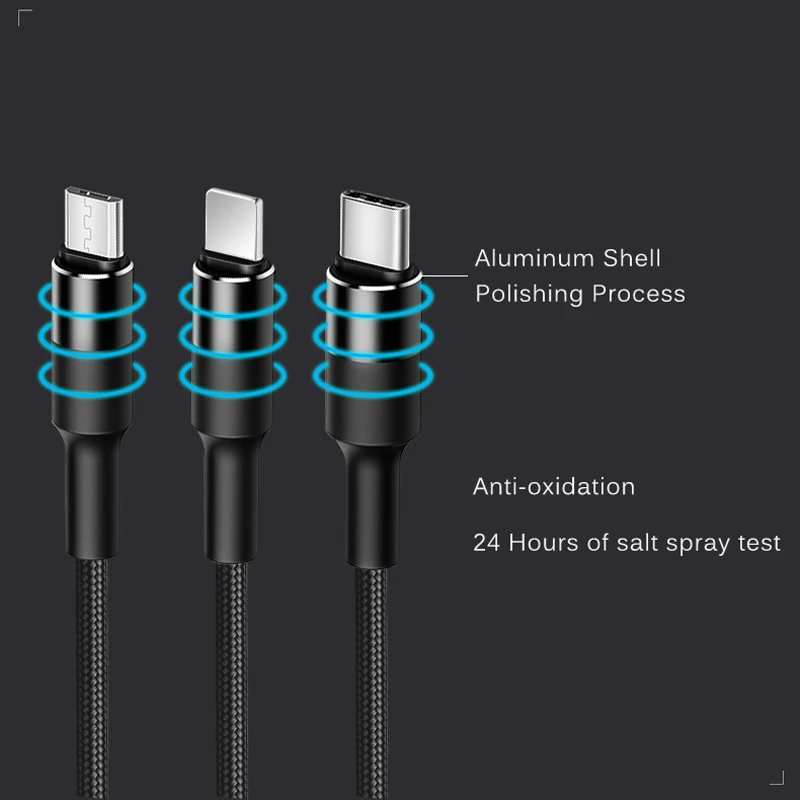 CANDYEIC Micro USB TYPE-C 3 в 1 USB кабель для IPhone 8 X samsung S10 Xiaomi 9 Redmi K20Pro OnePlus 7 6 телефонный провод зарядное устройство