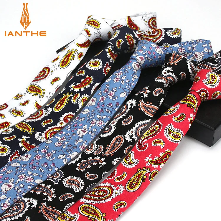 Новый мужской галстук из 100% хлопка Красочный цветочный с пейсли тонкий узкий
