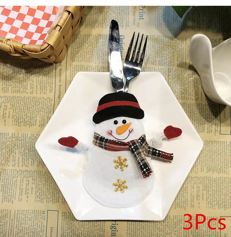 B2-3Pcs 3 шт. рождественские украшения для дома Снеговик Санта чехол для столовых приборов ножи конверт для вилок Держатель Карманы стол декор для ужина Рождество год - Цвет: B2-3Pcs