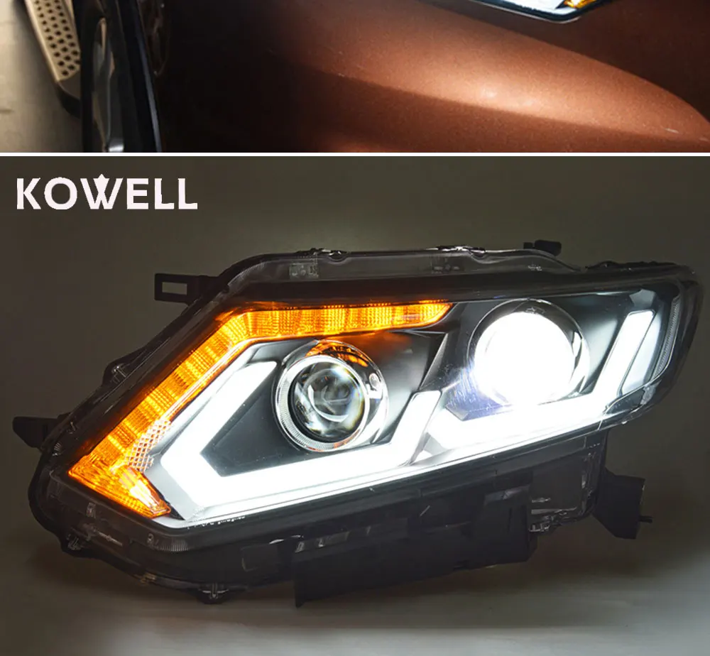KOWELL автомобильный Стайлинг для Nissan X-Trail фары- для X-Trail светодиодный фонарь DRL Объектив двойной луч H7 HID Xenon bi xenon