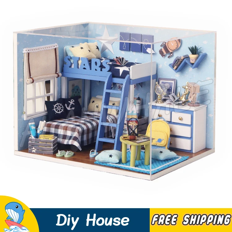 Миниатюрный Кукольный домик голубое небо домашний DIY светодиодный светильник