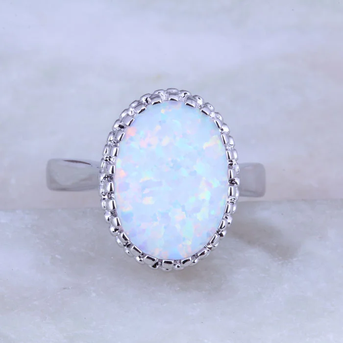 _ Безупречное кольцо с овальным белым огненным опалом серебряного цвета J0528