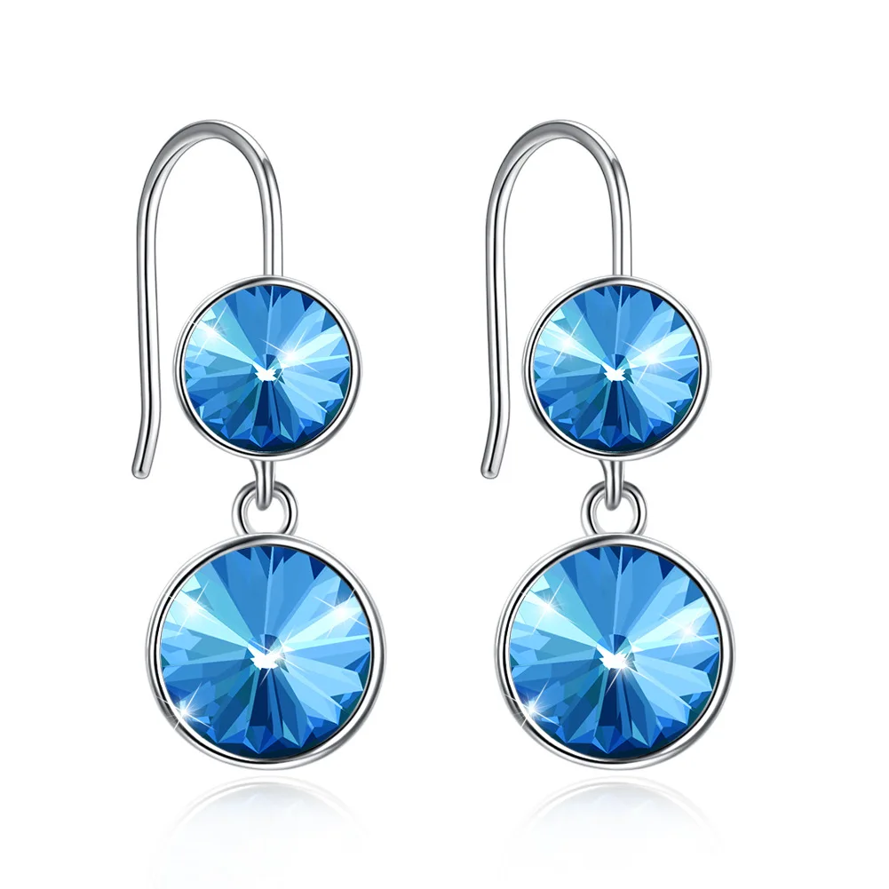 Austrian Crystal Earrings Round Blue For Women Silver s925 Female Gift Fashion | Украшения и аксессуары