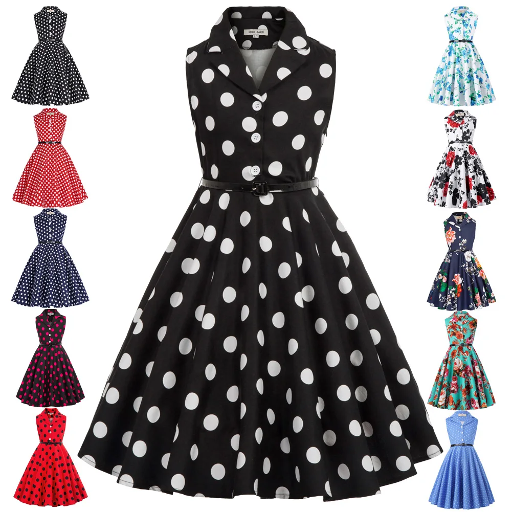 New Children Kids Girls Retro Vintage Sleeveless Lapel Collar Polka Dots Dress | Детская одежда и обувь