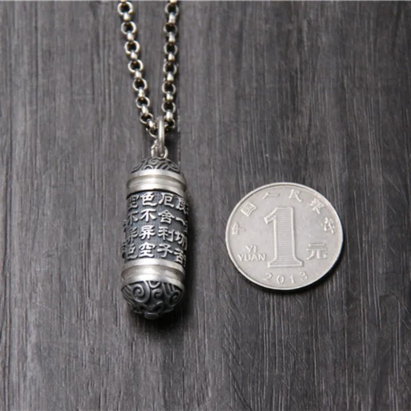 

100% Real 990 Pure Silver Heart Sutra Pendants For Women Mother Men Gifts Jewelry Without Chain 17.50G