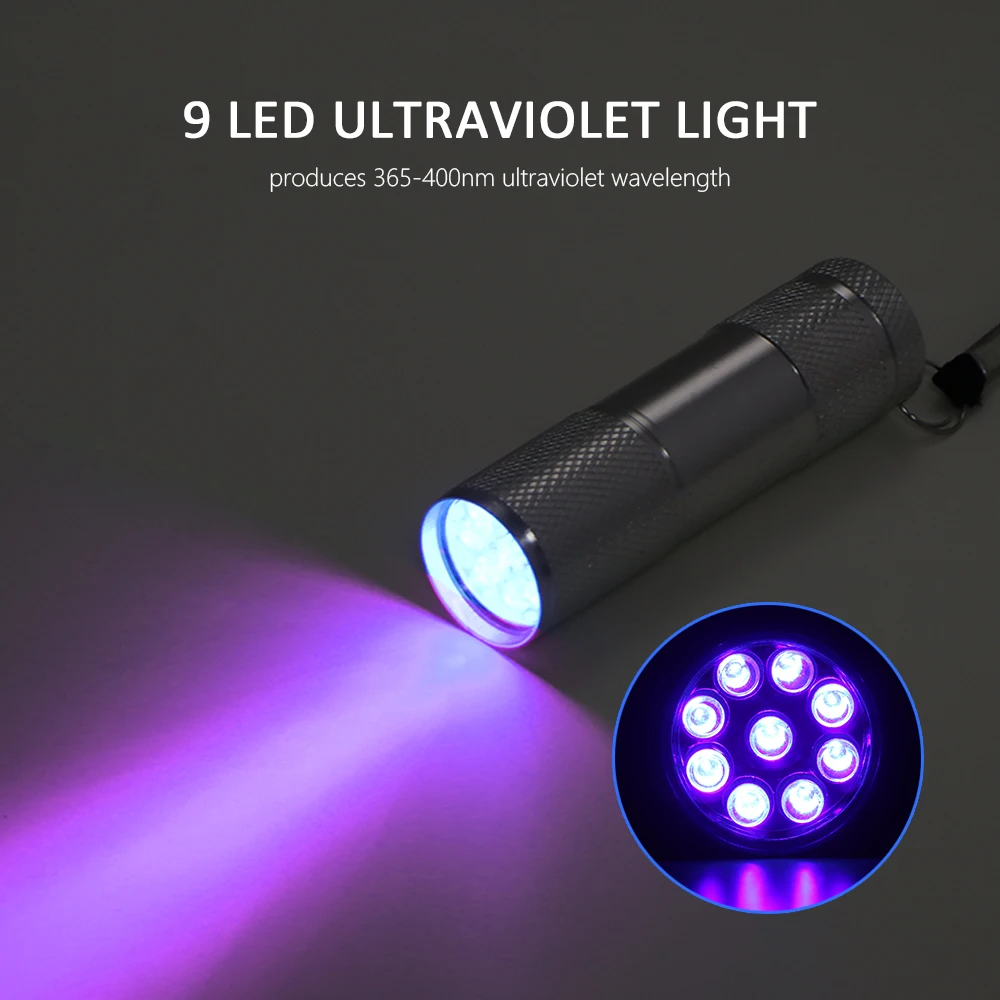 Ручной 9 светодиодный Ультрафиолетовый фонарь не водонепроницаемый УФ-фонарик 395