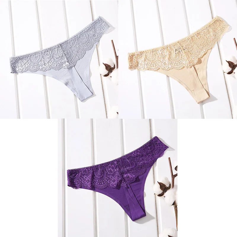 grey nude purple Нижнее белье для женщин женские стринги 3 шт. Сексуальные Бесшовные женские трусики хлопок промежность Новая Женская Стринги сексуальные бесшовные трусики BANNRIOU - Цвет: grey nude purple