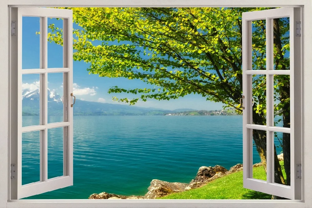 Бесплатная доставка 3D Наклейка на окно Риверсайд огромное дерево настенная